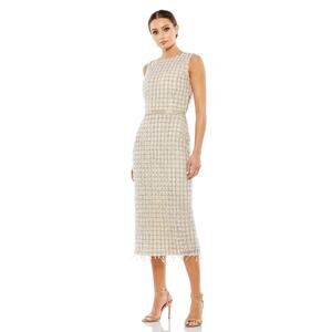 Mac Duggal 5471 Nude Sleeveless High Neck Chandelier Beaded Midi Sheath Dress 10
